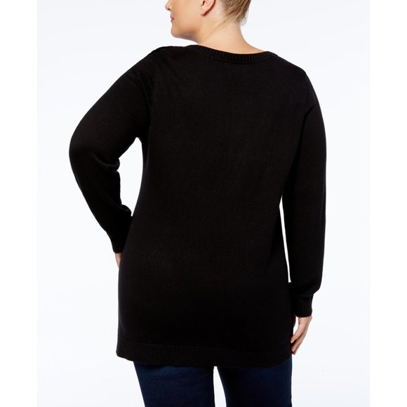 NWT Womens Plus Size 2X Charter Club Black Sequin Swan Graphic Sweater - Picture 2 of 2